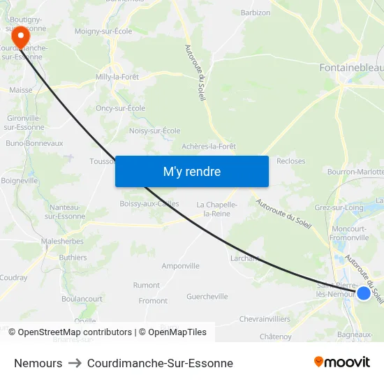 Nemours to Courdimanche-Sur-Essonne map