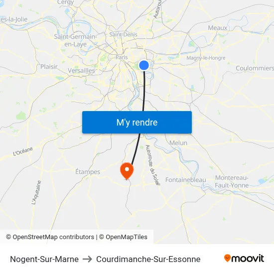 Nogent-Sur-Marne to Courdimanche-Sur-Essonne map