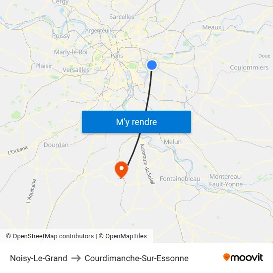 Noisy-Le-Grand to Courdimanche-Sur-Essonne map