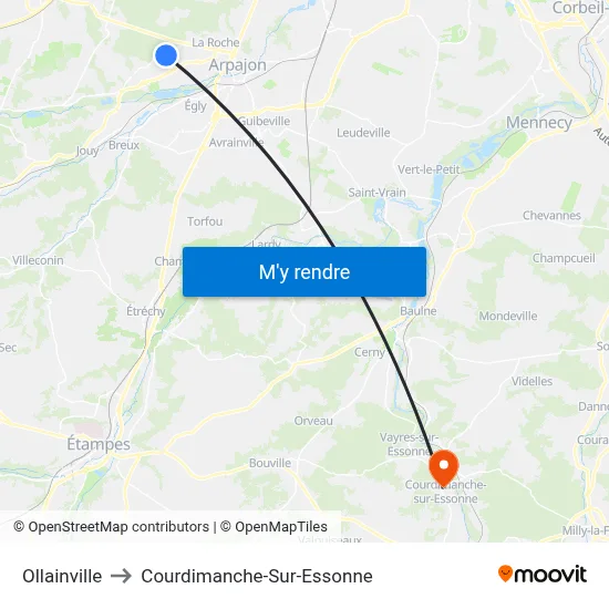 Ollainville to Courdimanche-Sur-Essonne map