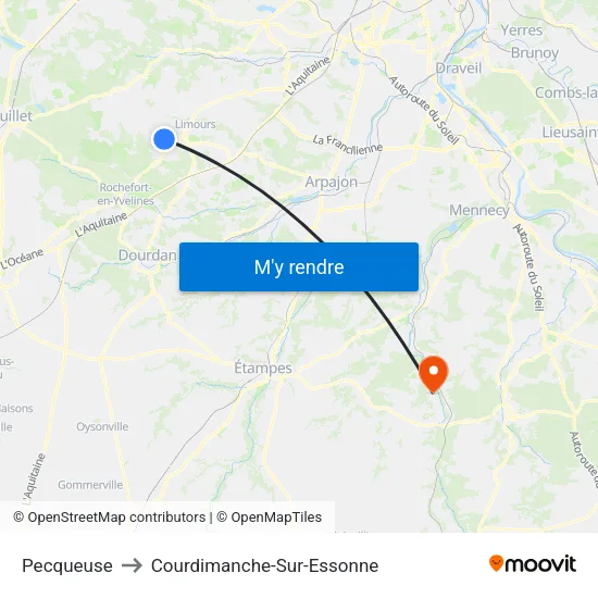 Pecqueuse to Courdimanche-Sur-Essonne map