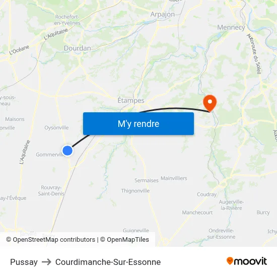 Pussay to Courdimanche-Sur-Essonne map