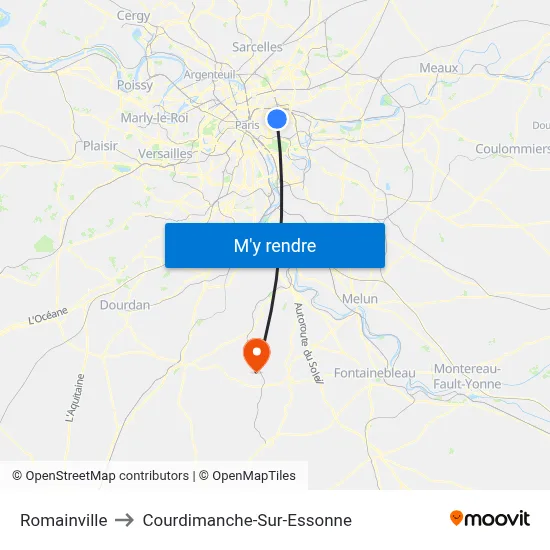 Romainville to Courdimanche-Sur-Essonne map