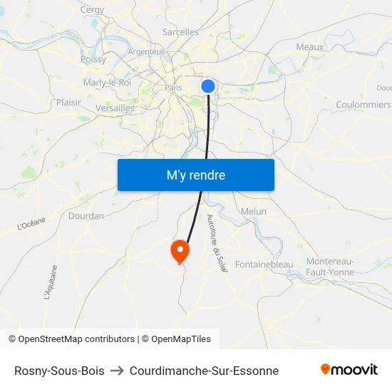 Rosny-Sous-Bois to Courdimanche-Sur-Essonne map