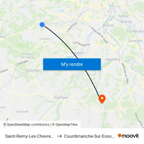 Saint-Remy-Les-Chevreuse to Courdimanche-Sur-Essonne map