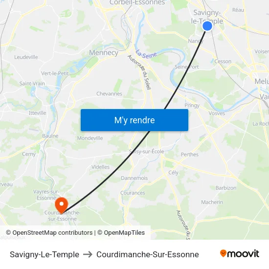 Savigny-Le-Temple to Courdimanche-Sur-Essonne map