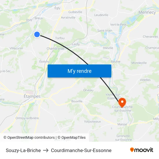 Souzy-La-Briche to Courdimanche-Sur-Essonne map