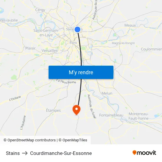 Stains to Courdimanche-Sur-Essonne map