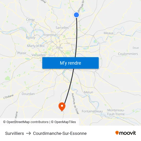 Survilliers to Courdimanche-Sur-Essonne map