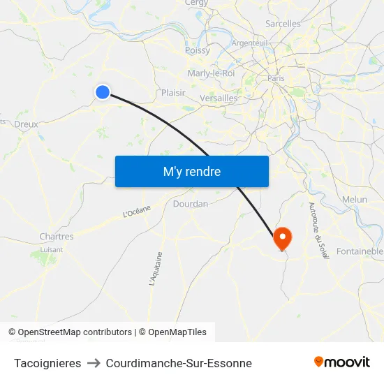 Tacoignieres to Courdimanche-Sur-Essonne map