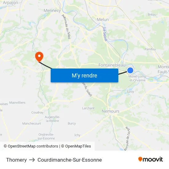 Thomery to Courdimanche-Sur-Essonne map