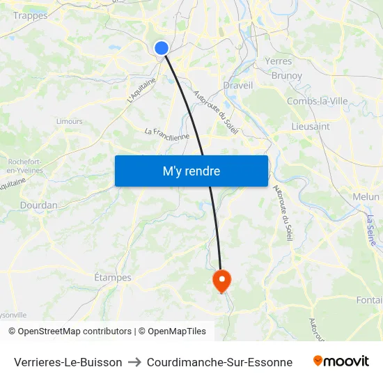 Verrieres-Le-Buisson to Courdimanche-Sur-Essonne map