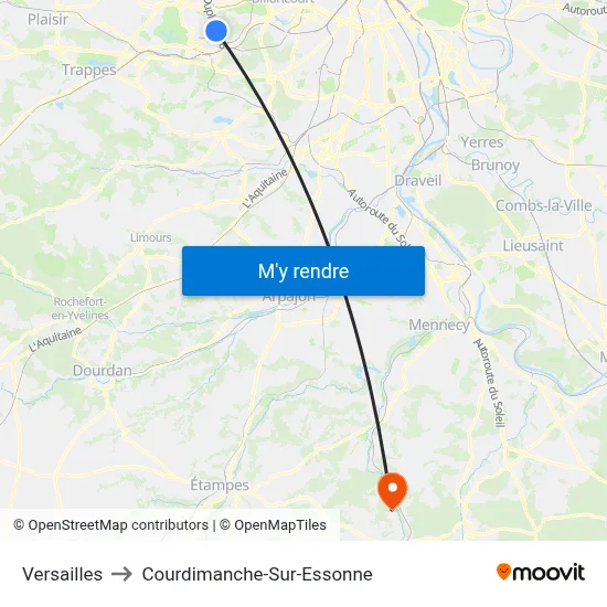 Versailles to Courdimanche-Sur-Essonne map