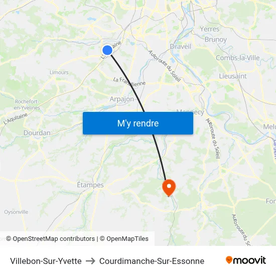 Villebon-Sur-Yvette to Courdimanche-Sur-Essonne map