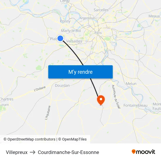 Villepreux to Courdimanche-Sur-Essonne map