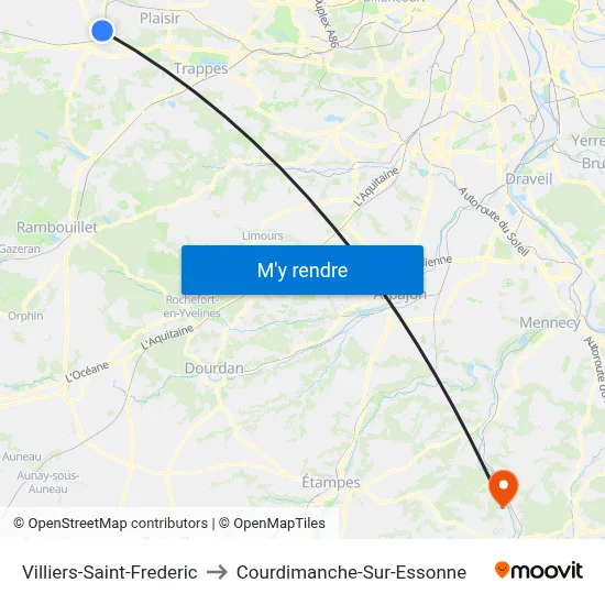 Villiers-Saint-Frederic to Courdimanche-Sur-Essonne map