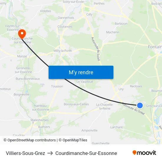 Villiers-Sous-Grez to Courdimanche-Sur-Essonne map