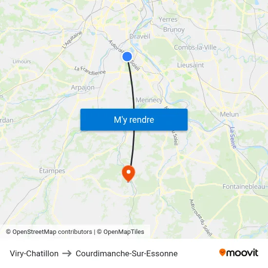 Viry-Chatillon to Courdimanche-Sur-Essonne map
