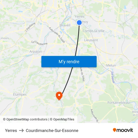 Yerres to Courdimanche-Sur-Essonne map