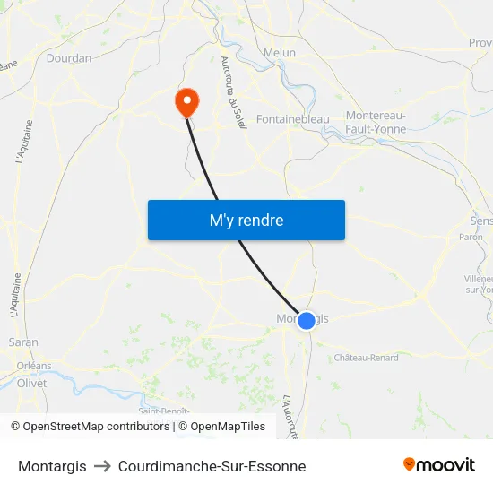 Montargis to Courdimanche-Sur-Essonne map