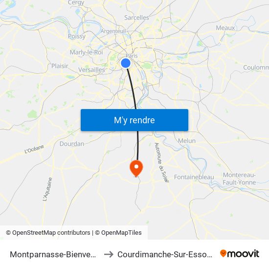 Montparnasse-Bienvenue to Courdimanche-Sur-Essonne map