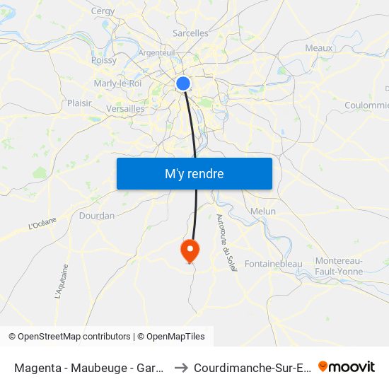 Magenta - Maubeuge - Gare du Nord to Courdimanche-Sur-Essonne map