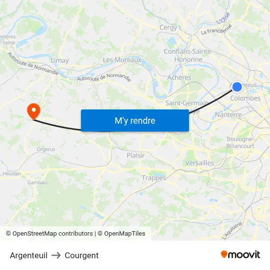 Argenteuil to Courgent map