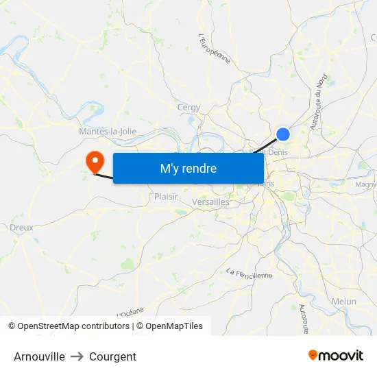 Arnouville to Courgent map
