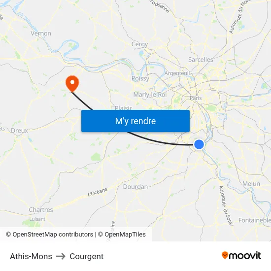 Athis-Mons to Courgent map