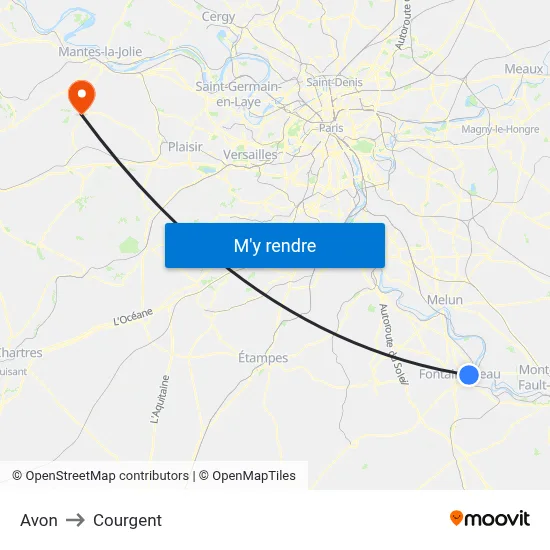 Avon to Courgent map