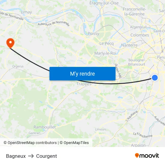 Bagneux to Courgent map
