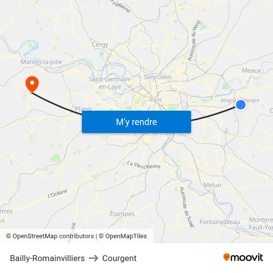 Bailly-Romainvilliers to Courgent map