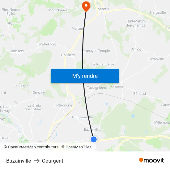 Bazainville to Courgent map