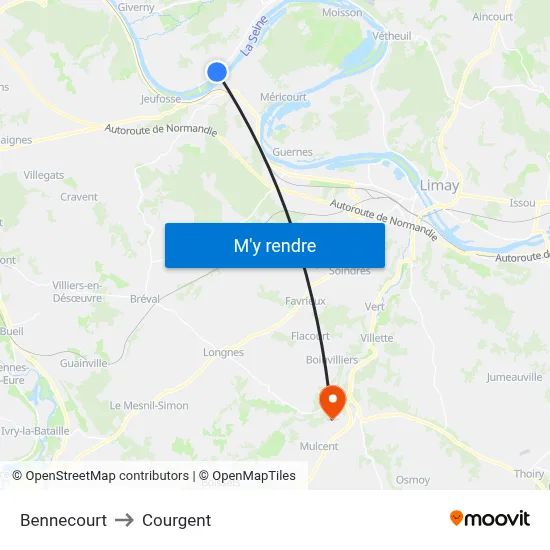 Bennecourt to Courgent map