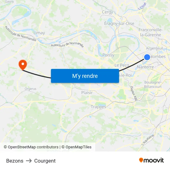 Bezons to Courgent map