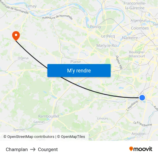 Champlan to Courgent map