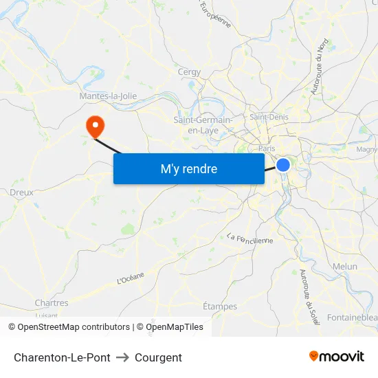 Charenton-Le-Pont to Courgent map