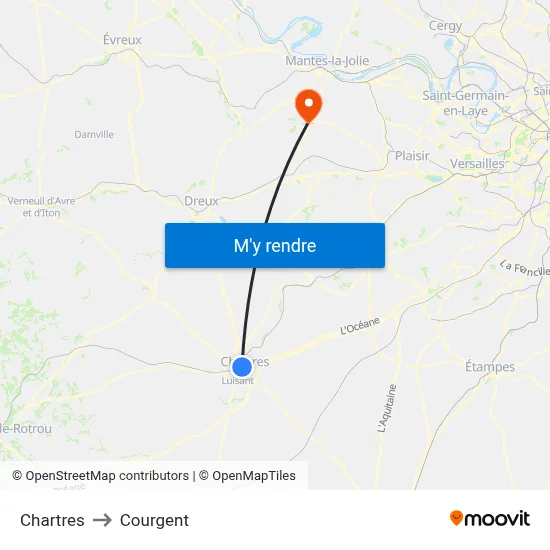 Chartres to Courgent map