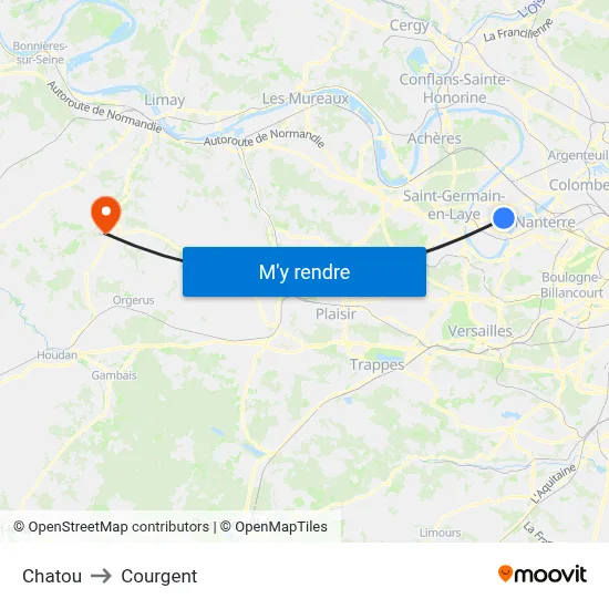 Chatou to Courgent map