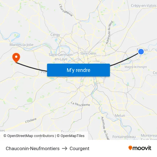 Chauconin-Neufmontiers to Courgent map