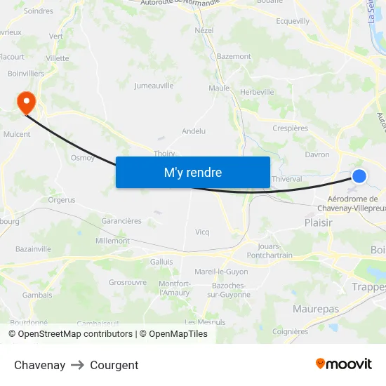Chavenay to Courgent map