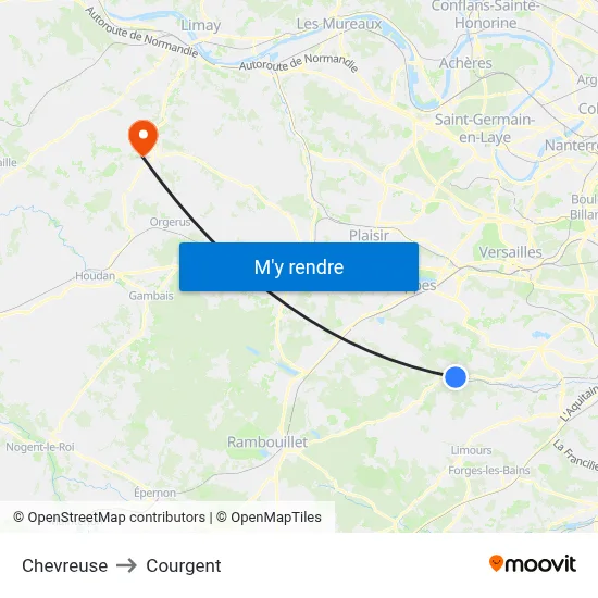Chevreuse to Courgent map