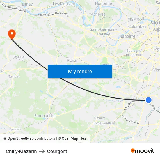 Chilly-Mazarin to Courgent map