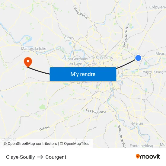 Claye-Souilly to Courgent map