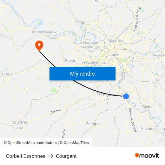 Corbeil-Essonnes to Courgent map