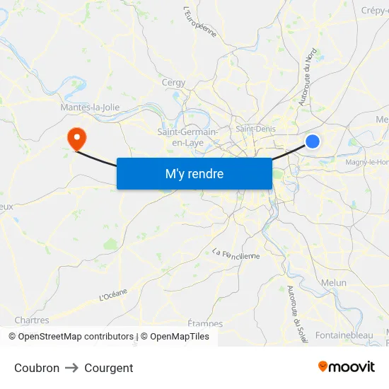 Coubron to Courgent map