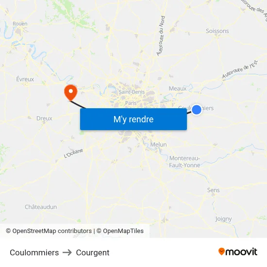 Coulommiers to Courgent map