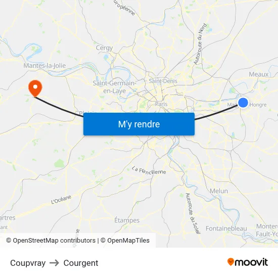 Coupvray to Courgent map
