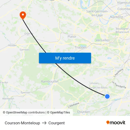 Courson-Monteloup to Courgent map