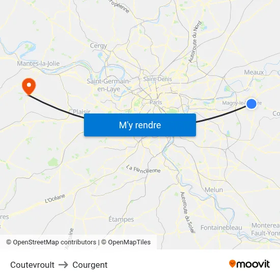 Coutevroult to Courgent map
